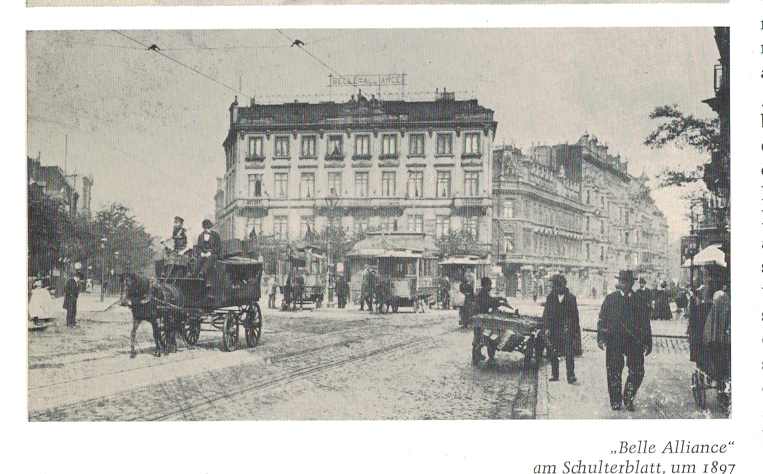 Alte Postkarte Belle Alliance 1897 (noch mit der Pferde Strassenbahn) 