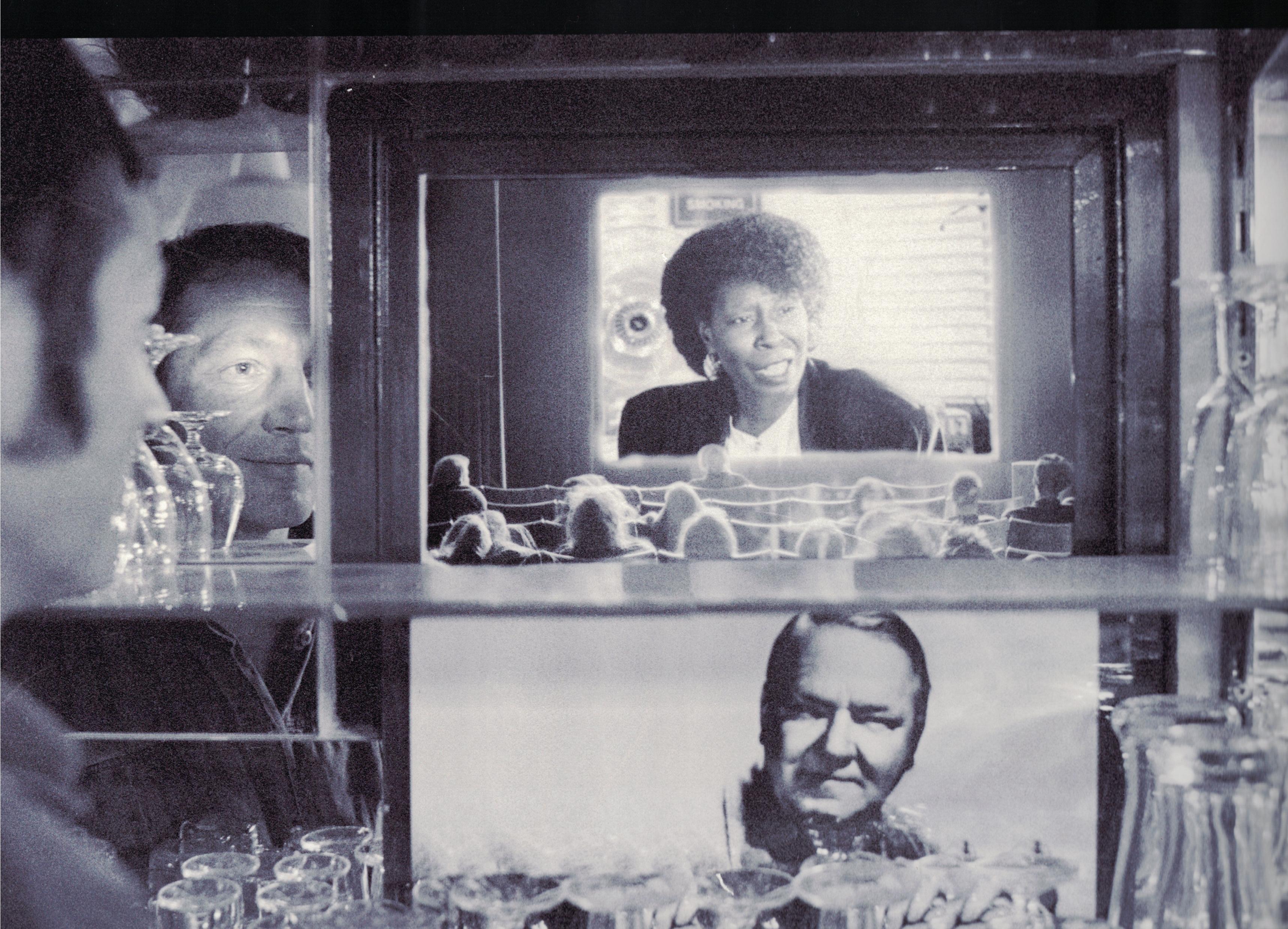 Fotomontage von Hinrich Schultze. In der Mitte Whoopi Goldberg, unten W.C.Fields und ein unbekannter Vorführer im 3001 Kino
